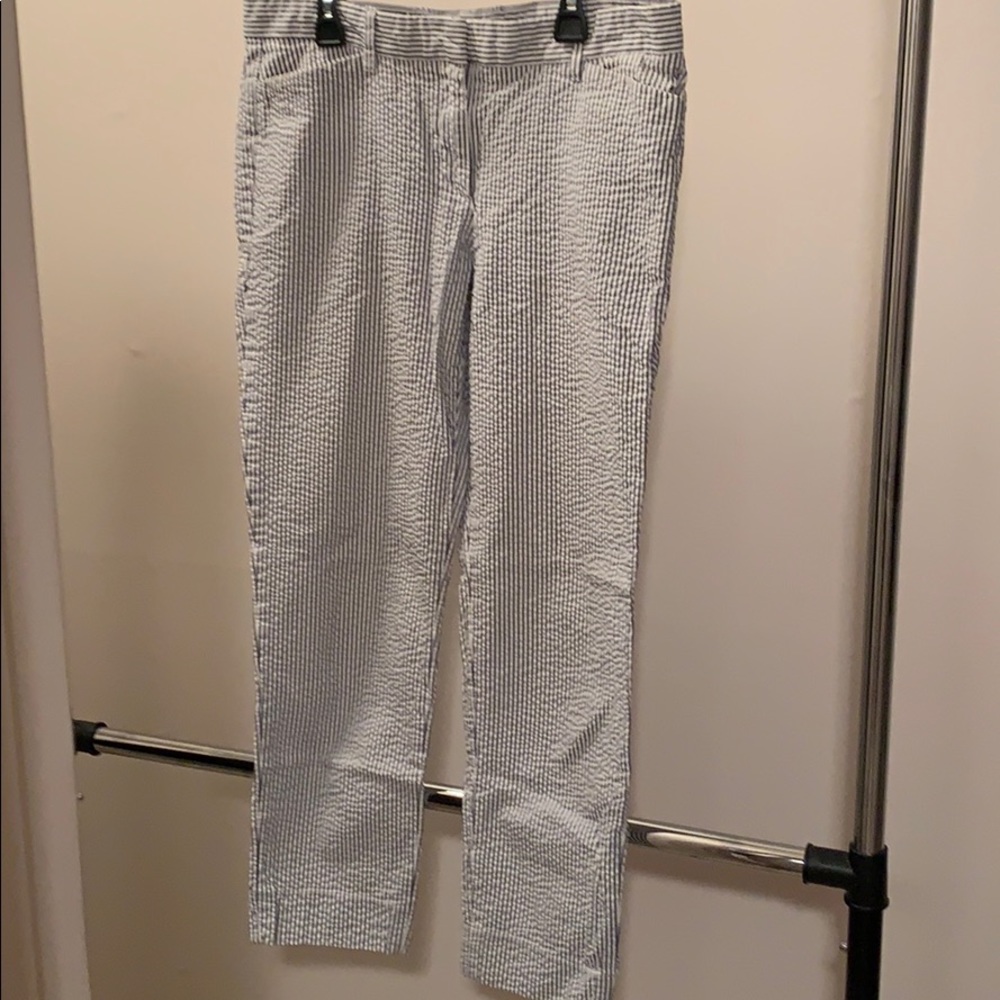 Blue and white seersucker capris.